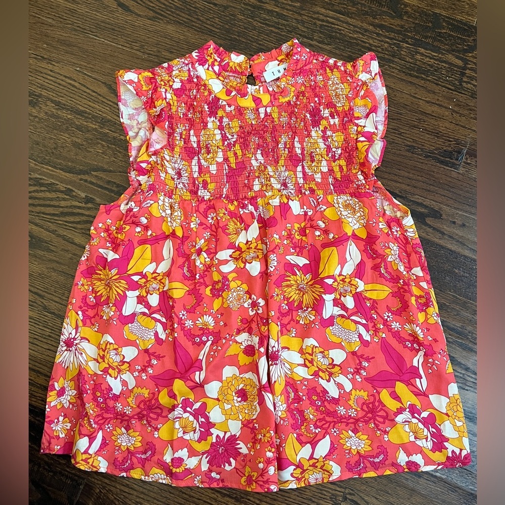 THML floral smocked flutter sleeve blouse size XS